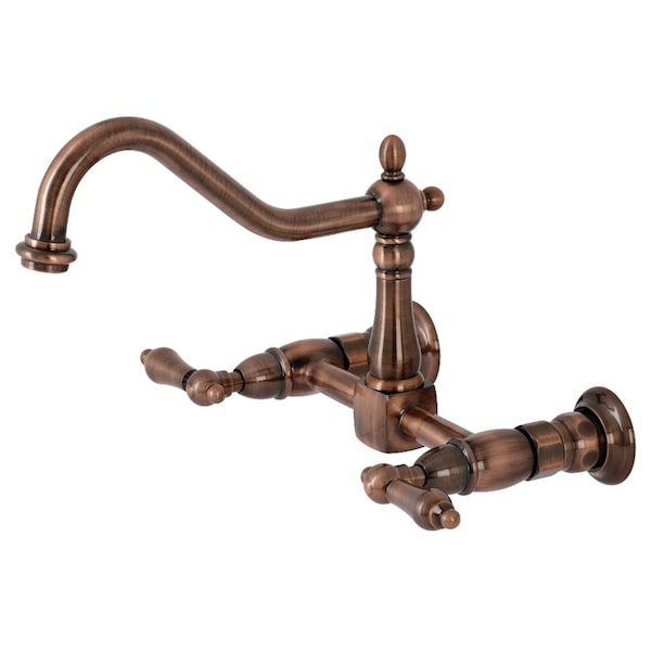 KS124ALAC Heritage Two-Handle Wall Mount Bridge Kitchen Faucet, Copper